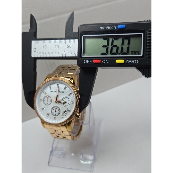 Michael Kors MK5026 Women Rose Gold MOP SS Chronograph Crystal Watch New Battery main image 5